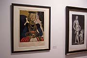 Links: Bildnis einer Frau nach Cranach d.J., Farblinolschnitt 1958 (Foto: Martin Schmitz)