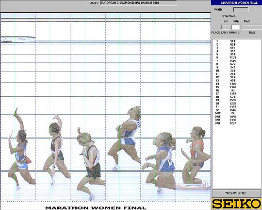 Zielfoto Frauen Marathon 10.08.2002, Seiko