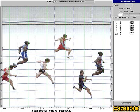 Zielfoto 4x100m Männer 11.08.2002, Seiko