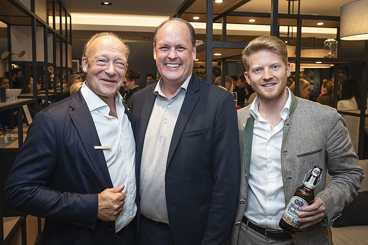 Nico Nusmeier, Morton Skumsrud, Florian Schörghuber am 14.11.2023 bei der Opening Party des Residence Inn Munich Central © Achim Frank Schmidt / Arabella Hospitality SE