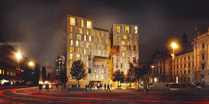 Koenigshof Munich bei Nacht Architekturskizze ©Foto: Nieto Sobejano Arquitectos