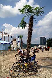 „Neuer Arnulfpark: Ein Himmel aus Stoff garantiert trockene Haut bei Münchens erstem Stadt-Strand. (Foto: Martin Schmitz)