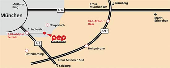Ob mit Auto, U-Bahn oder Bus - Sie erreichen das Pep auf jeden Fall schnell und bequem. 3.000 Parkplätze (die ersten 2 Stunden kostenfrei) sorgen für entspanntenSjopping Spaß von Anfang an.